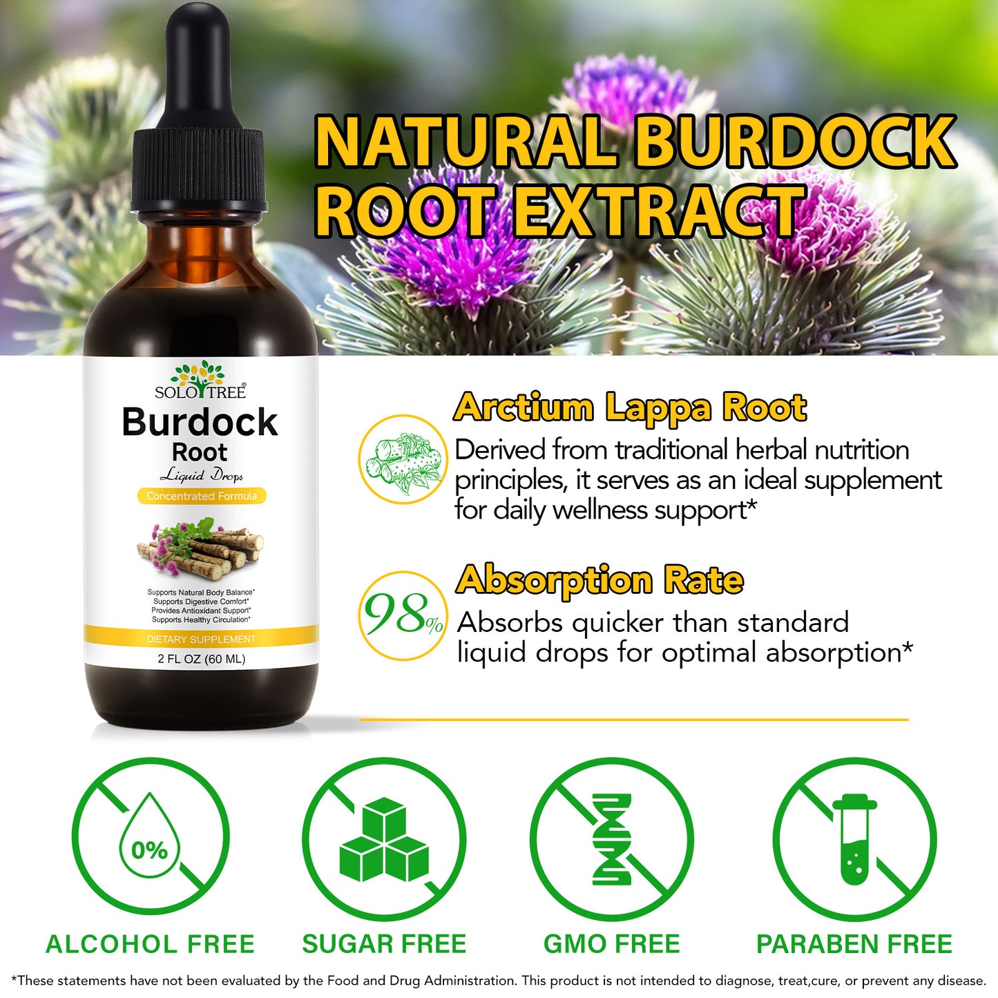 Burdock Root Liquid Extract | Alcohol-Free, Vegan, Non-GMO, Gluten-Free | 2 oz Liquid Herbal Organic Tincture