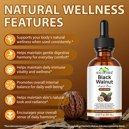 Black Walnut Liquid Drops - 500mg Juglans Nigra Extract - Supports Everyday Wellness, Digestive Balance & Cellular Harmony - Vegan, Alcohol-Free & Sugar-Free - 2.02 fl oz (60 mL)