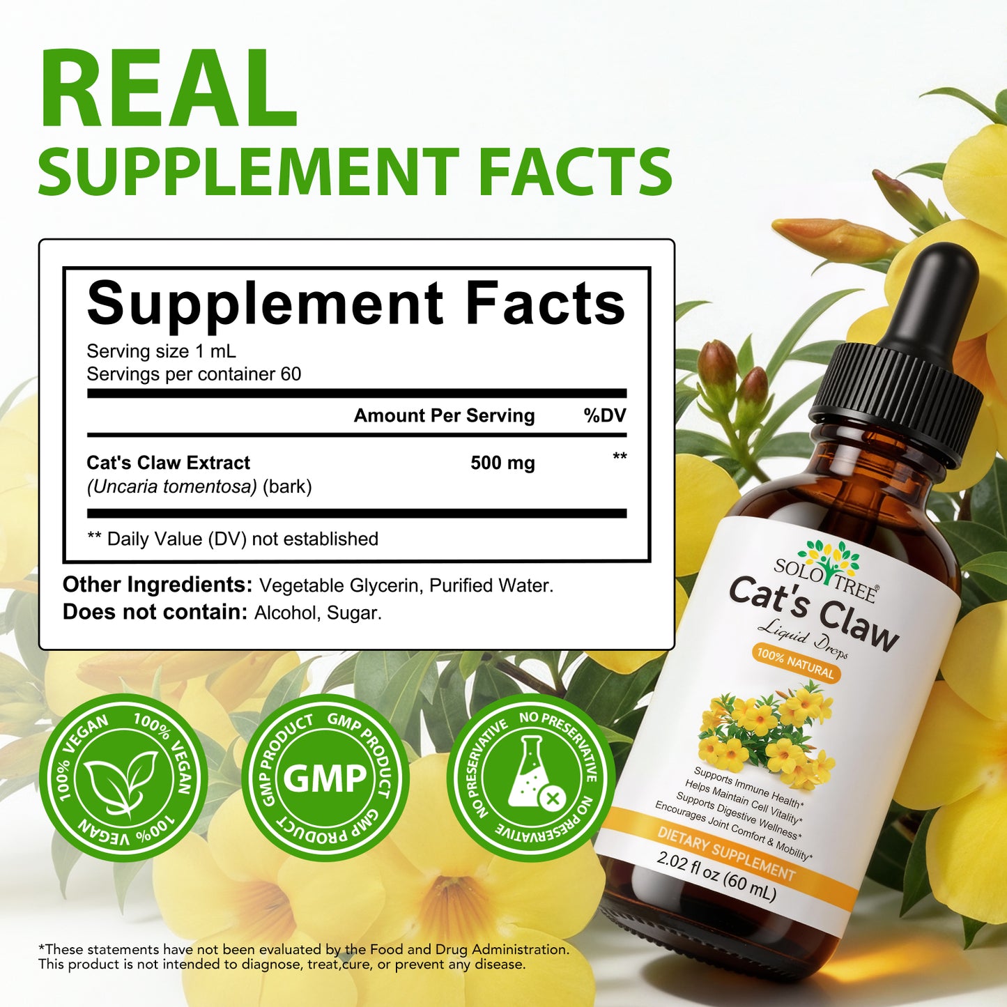 Cats Claw Liquid Drops oil  - Immune Support Supplement - Cats Claw Herb Liquid Extract - Vegan, Sugar & Alcohol-Free Bark Based Drops