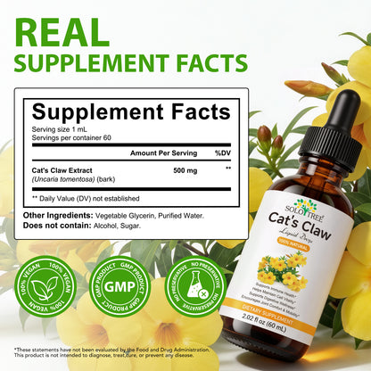 Cats Claw Liquid Drops oil  - Immune Support Supplement - Cats Claw Herb Liquid Extract - Vegan, Sugar & Alcohol-Free Bark Based Drops