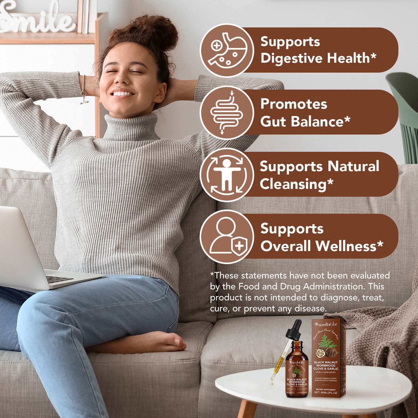 Black Walnut & Wormwood Herbal Supplement Liquid - 20-in-1 Digestive Support & Wellness - 60ml - Natural Formula with Clove, Garlic, Pumpkin Seed & More - Fast Absorption, Non-GMO, Gluten-Free
