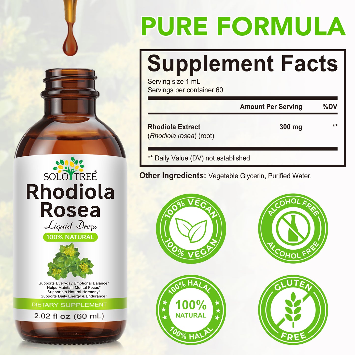 Rhodiola Supplement Liquid - Pure Rhodiola Rosea Tincture for Calmness Support