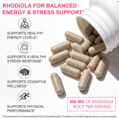 Rhodiola Rosea Vegetarian Capsules - Adaptogenic Herb - Brain, Stress & Mood Support - Non-GMO, 120 Count