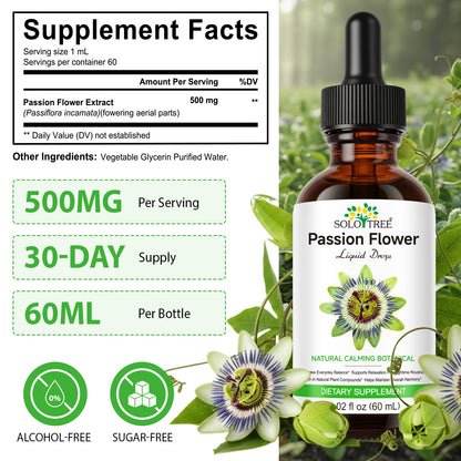Passion Flower for Stress Relief - Calm & Mood Support - Pure Vegan Liquid Drops Passion Flower Extract