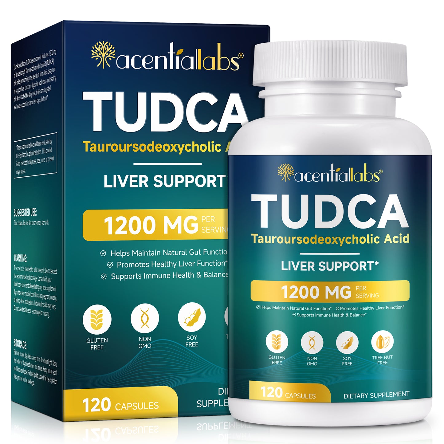 TUDCA 1200 MG Tauroursodeoxycholic Acid Liver Support 120 Capsules Gluten Free Non GMO Soy Free