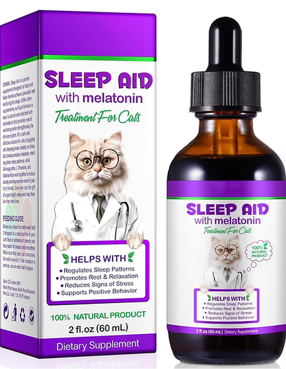 Melatonin for Cats, Sleep Aid for Cats Supports Cat Stress & Anxiety Relief 60ml