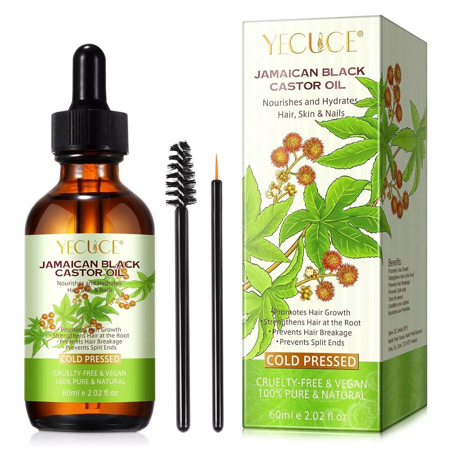 Natural Castor Oil Jamaican Black Glass Bottles w/ Dropper 100% Pure and Organic