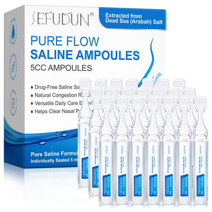 Pure Flow Saline Ampoules 5CC Drug-Free Natural Congestion Relief 21x5ML Dead Sea Salt Extracted Formula