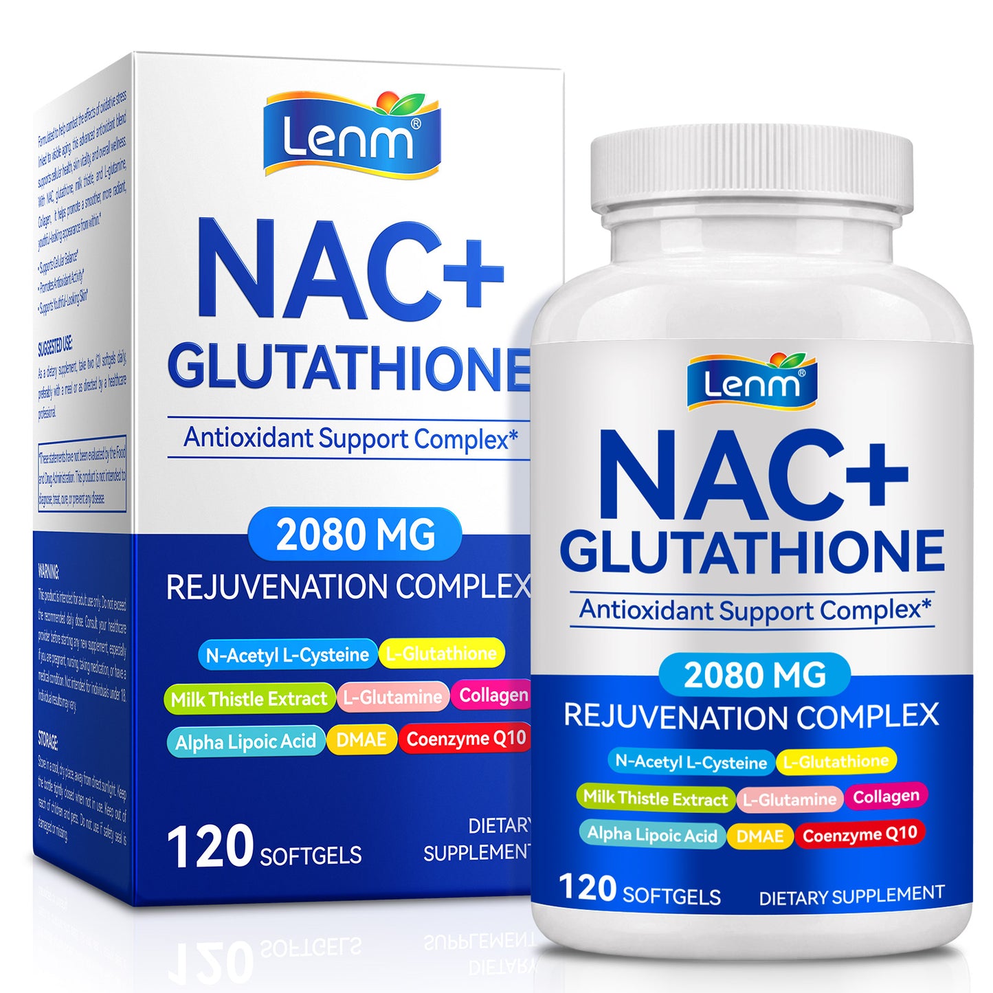 NAC+ Glutathione 2080 MG Antioxidant Support Complex 120 Softgels with N-Acetyl L-Cysteine, Milk Thistle Extract , Collegen, Alpha Lipoic Acid