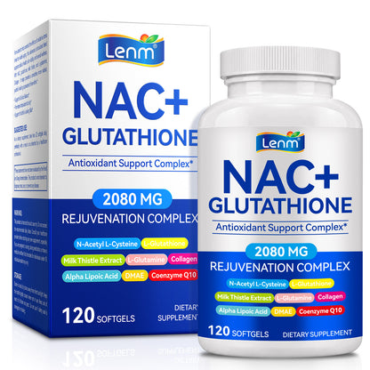 NAC+ Glutathione 2080 MG Antioxidant Support Complex 120 Softgels with N-Acetyl L-Cysteine, Milk Thistle Extract , Collegen, Alpha Lipoic Acid