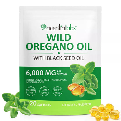 Organic Oregano Oil 6000mg 120 Softgel with Black Seed Oil 200mg Immune Support