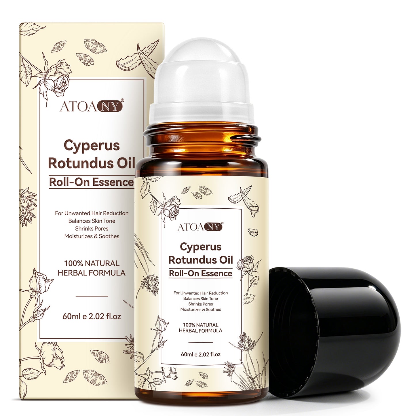 Roll on Cyperus Rotundus Oil Roll-On Essence 60ml 100% Natural Herbal Formula for Hair Reduction & Skin Tone Balance