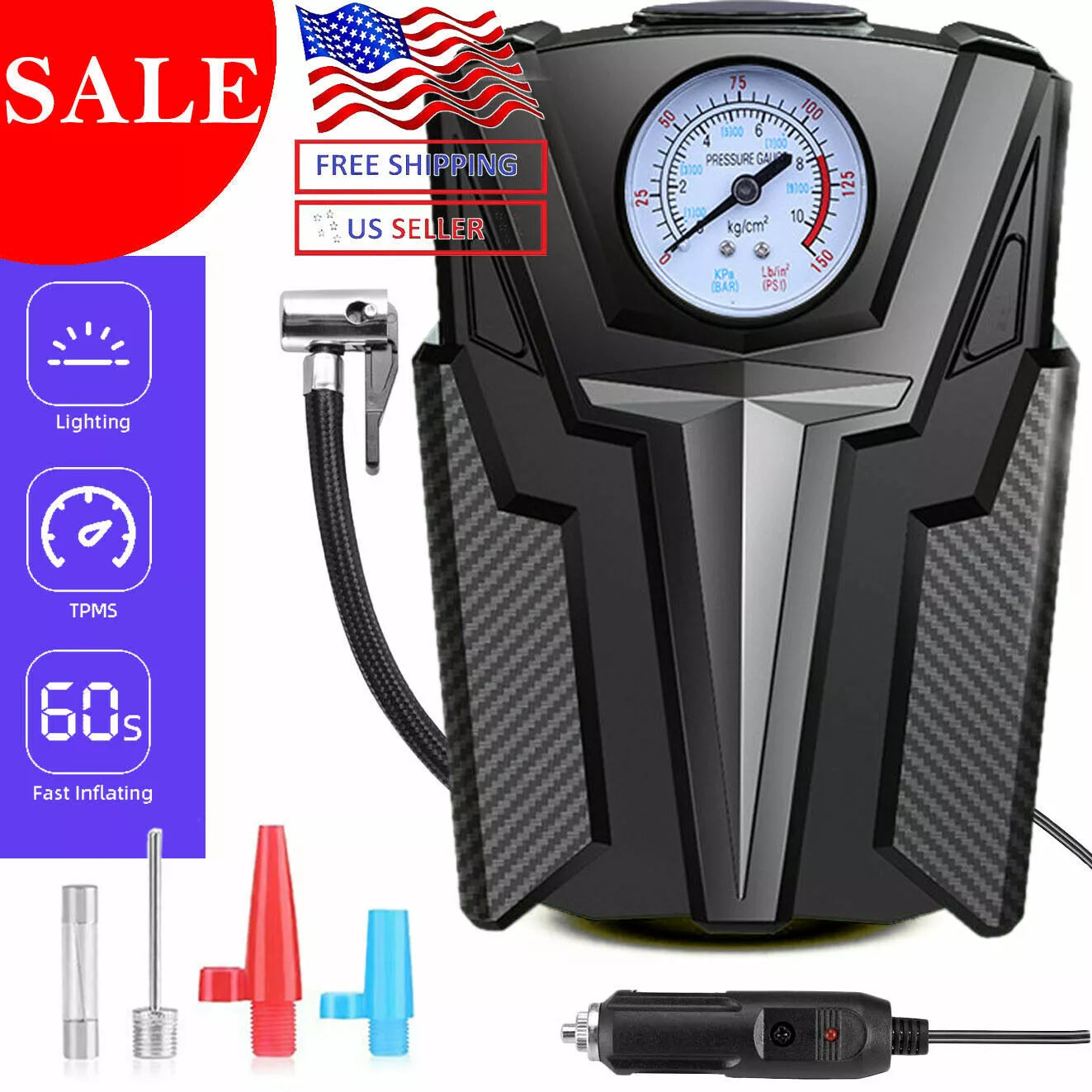 Heavy Duty Portable Air Compressor Car Tire Inflator Electric Pump Auto 12V