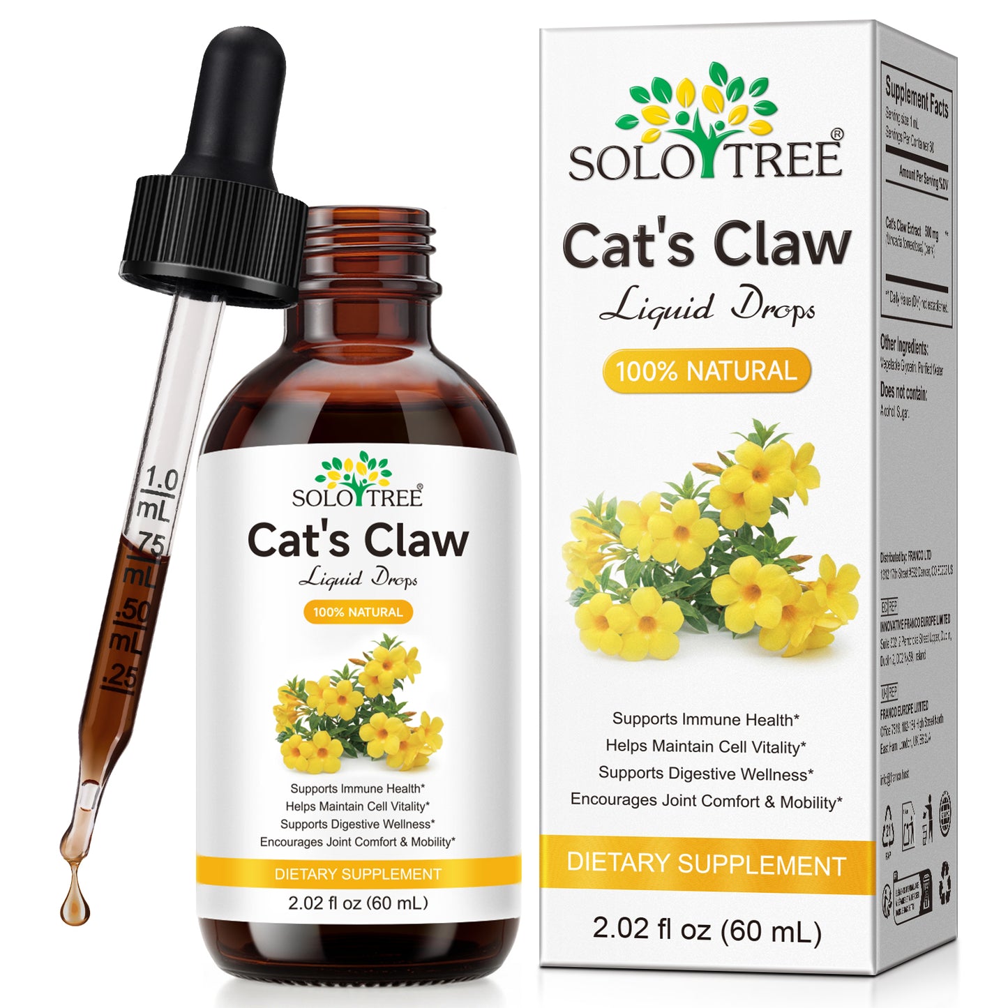 Cats Claw Liquid Drops oil  - Immune Support Supplement - Cats Claw Herb Liquid Extract - Vegan, Sugar & Alcohol-Free Bark Based Drops