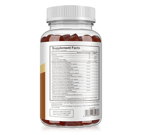 Mushroom Gummies 14 Blend, 3500mg, 10:1 Extract, with Lions Mane, Reishi, Chaga