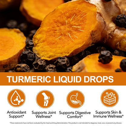 Turmeric Curcumin Supplement with Black Pepper Extract Liquid Drops to Support Joint Mobility Relief and Digestive Health Multi Turmeric Supplement- 2 Fl Oz