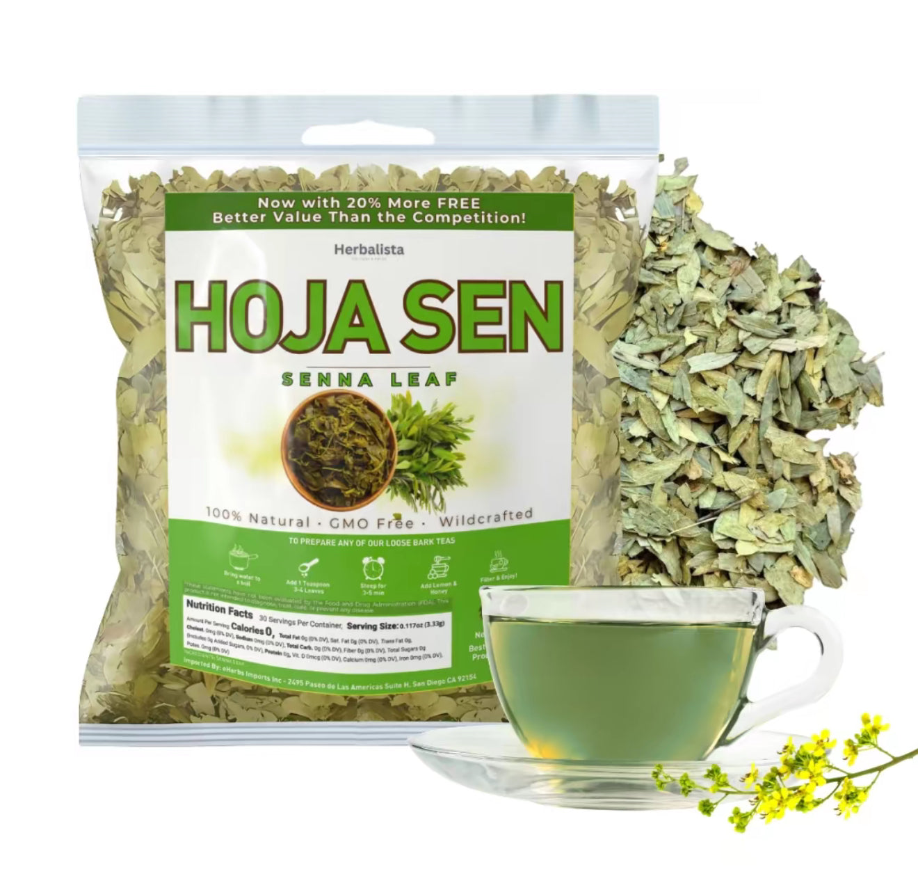 5oz (141g) Hoja Sen (Senna Leaf) Herbal Tea - Premium Hoja Entera Senna de Calidad | 100% All-Natural Loose Leaf| Non-GMO Mexican Herbal Tea Wildcrafted.