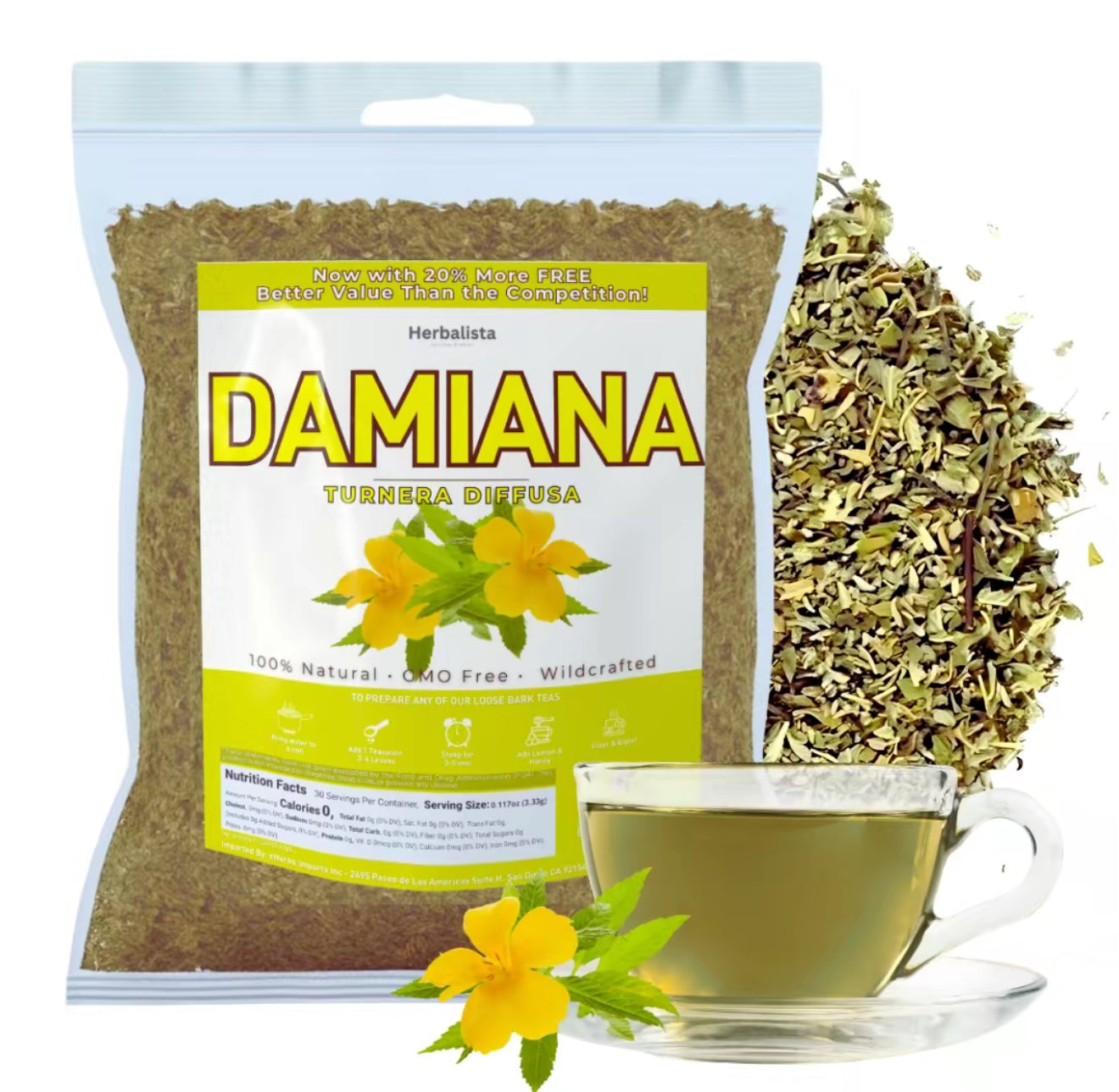 5oz (141g) Damiana Leaf Herbal Tea - Premium Turnera Diffusa | 100% All-Natural Loose Leaf| Non-GMO Mexican Herbal Tea Wildcrafted.
