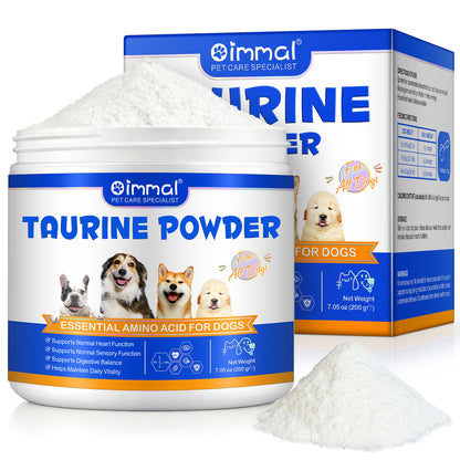 Taurine Powder for Dogs, Pure Taurine Supplement for Heart Function, Vision, Skin & Coat, Daily Energy Support, Easy Mix Unflavored Dog Food Topper with Scoop, 200g