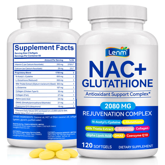 NAC+ Glutathione 2080 MG Antioxidant Support Complex 120 Softgels with N-Acetyl L-Cysteine, Milk Thistle Extract , Collegen, Alpha Lipoic Acid