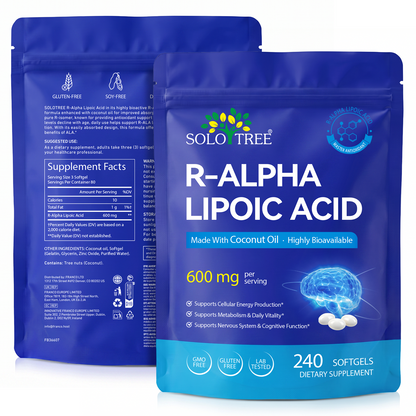 R-Alpha Lipoic Acid 600mg | 240 Softgels | Neuropathy Supplements with Active B-Vitamins, Magnesium Glycinate & Herbal Extract Blend | Support Nervous System Health | Non-GMO, Gluten-Free