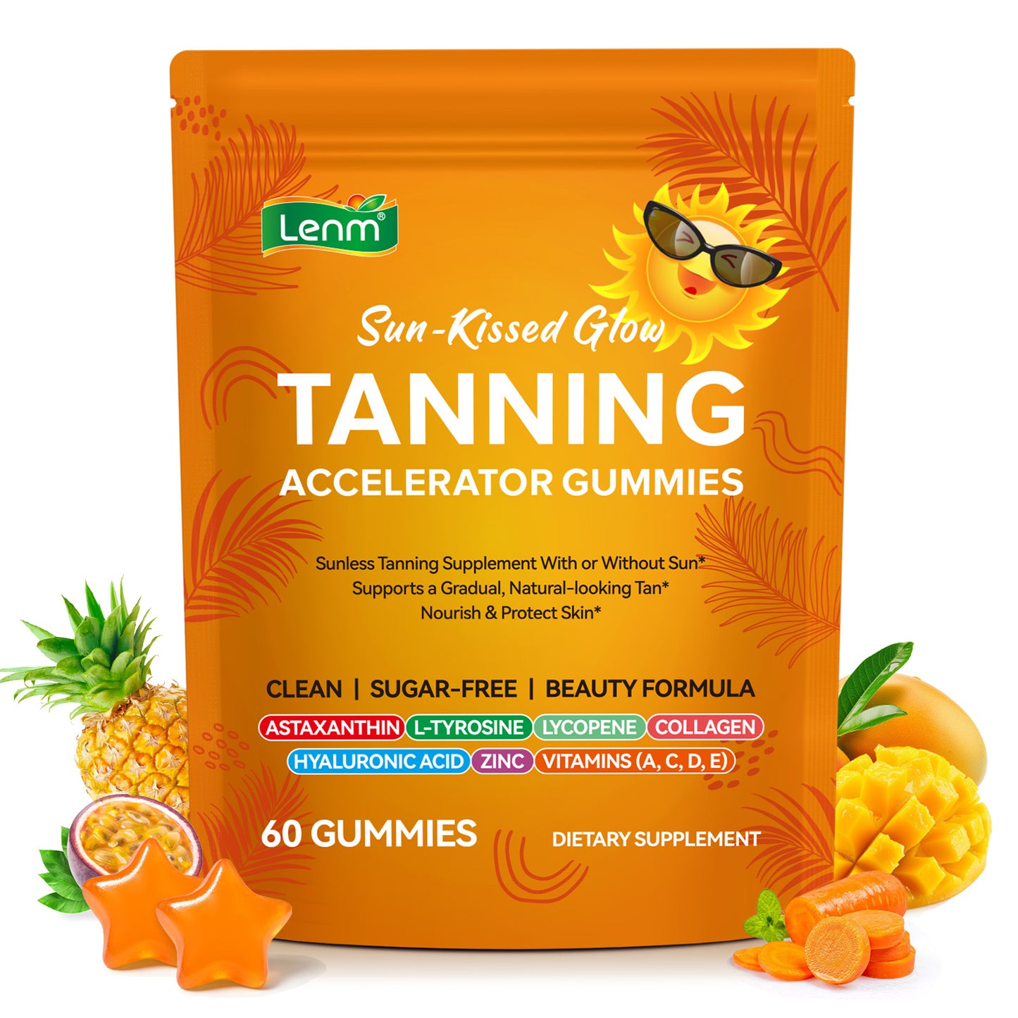 Tanning Gummies Accelerator - Sunless Tanning Supplement for a Natural Golden Glow, Sugar Free Melanin Booster with Astaxanthin, L-Tyrosine, Collagen & Vitamins for Women and Men