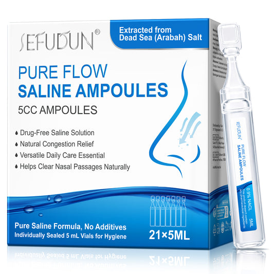 Pure Flow Saline Ampoules 5CC Drug-Free Natural Congestion Relief 21x5ML Dead Sea Salt Extracted Formula