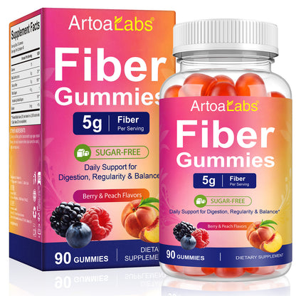 Fiber Gummies 5g Per Serving Sugar-Free Berry & Peach Flavors 90 Gummies for Digestion Regularity & Balance