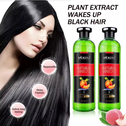 MOKERU Natural VINEGAR BLACK HAIR DYE CREAM 500ml*2/Pac Black Hair Shampoo 100