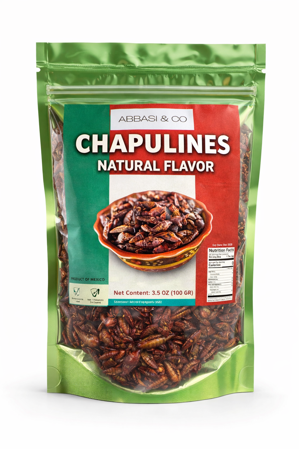 Fresh Chapulines Sabor Natural From Oaxaca 3.5oz (100gr) | All Natural Toasted Grasshoppers With Lime, Sea Salt and Garlic | Always Fresh (Not Dehydrated) Delicious, Healthy Exotic Mexican Snack. Imported From Mexico