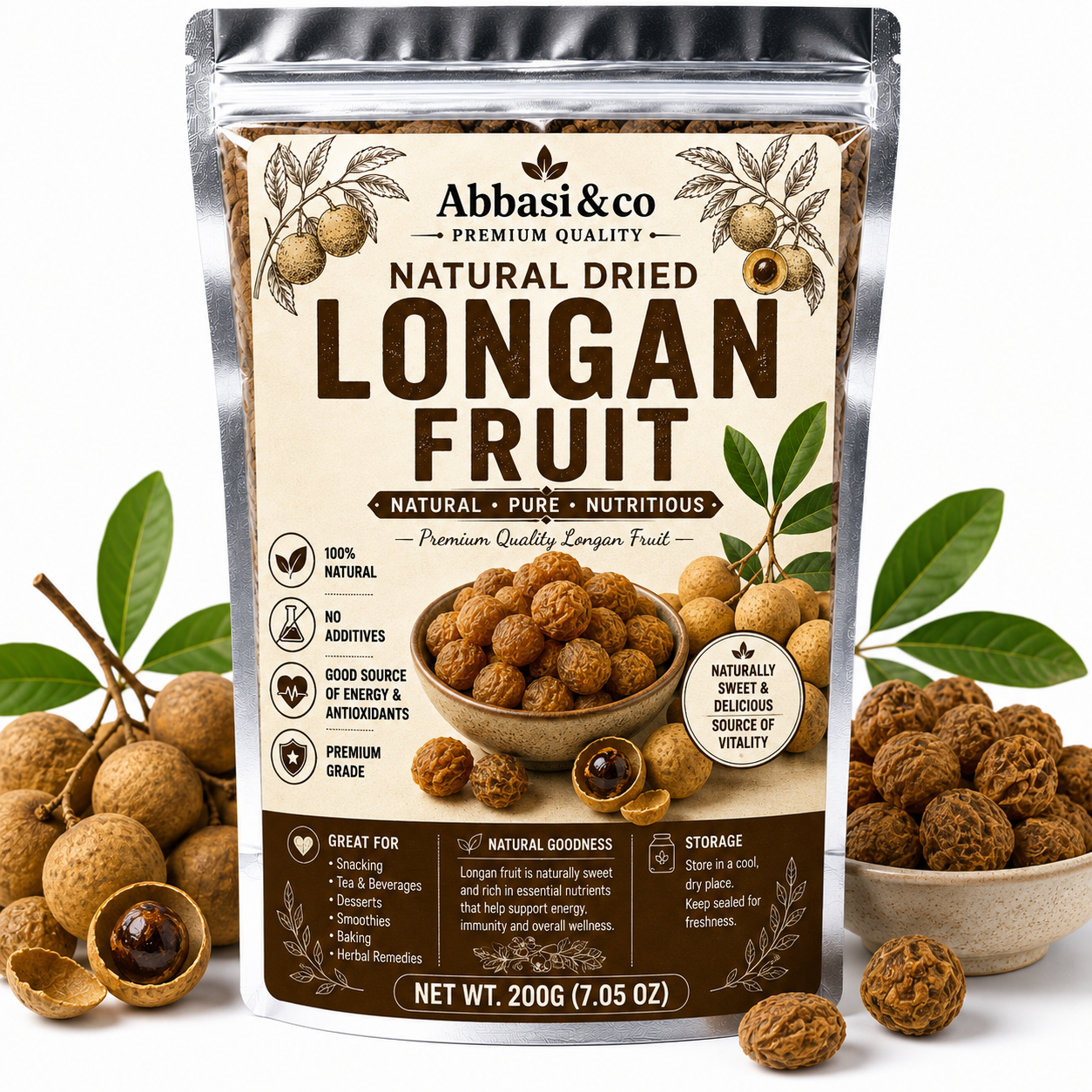 Natural Dried Longan Fruit 200g - Premium Quality, 100% Natural, No Additives, Good Source of Energy & Antioxidants