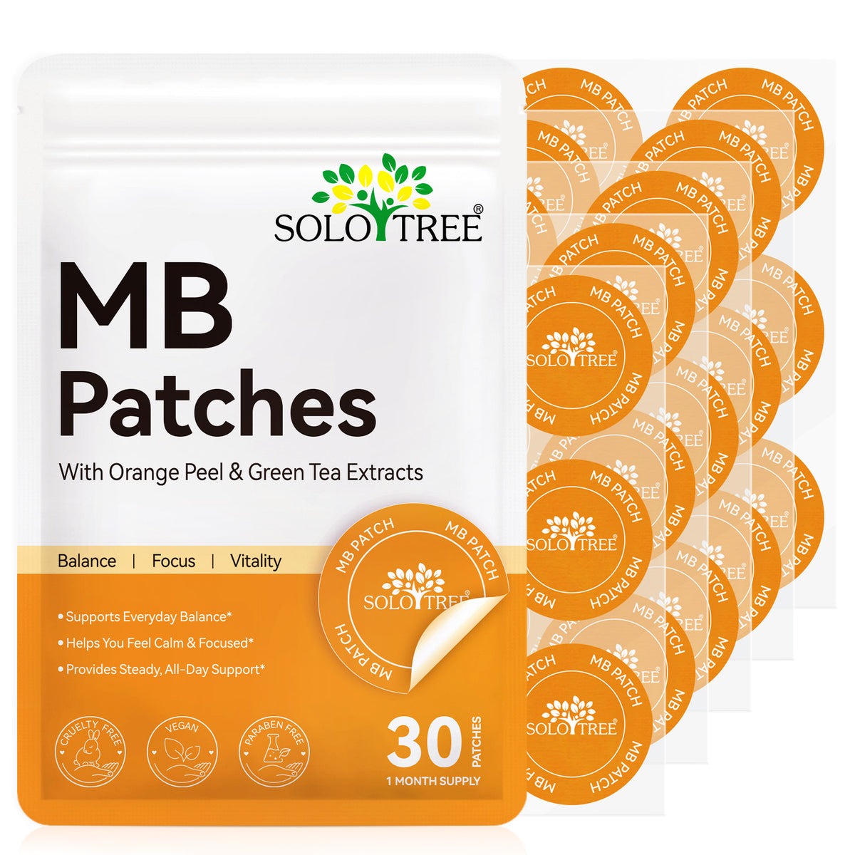MB Patches with Orange Peel & Green Tea Extracts for Balance Focus Vitality 30 Patches 1 Month Supply