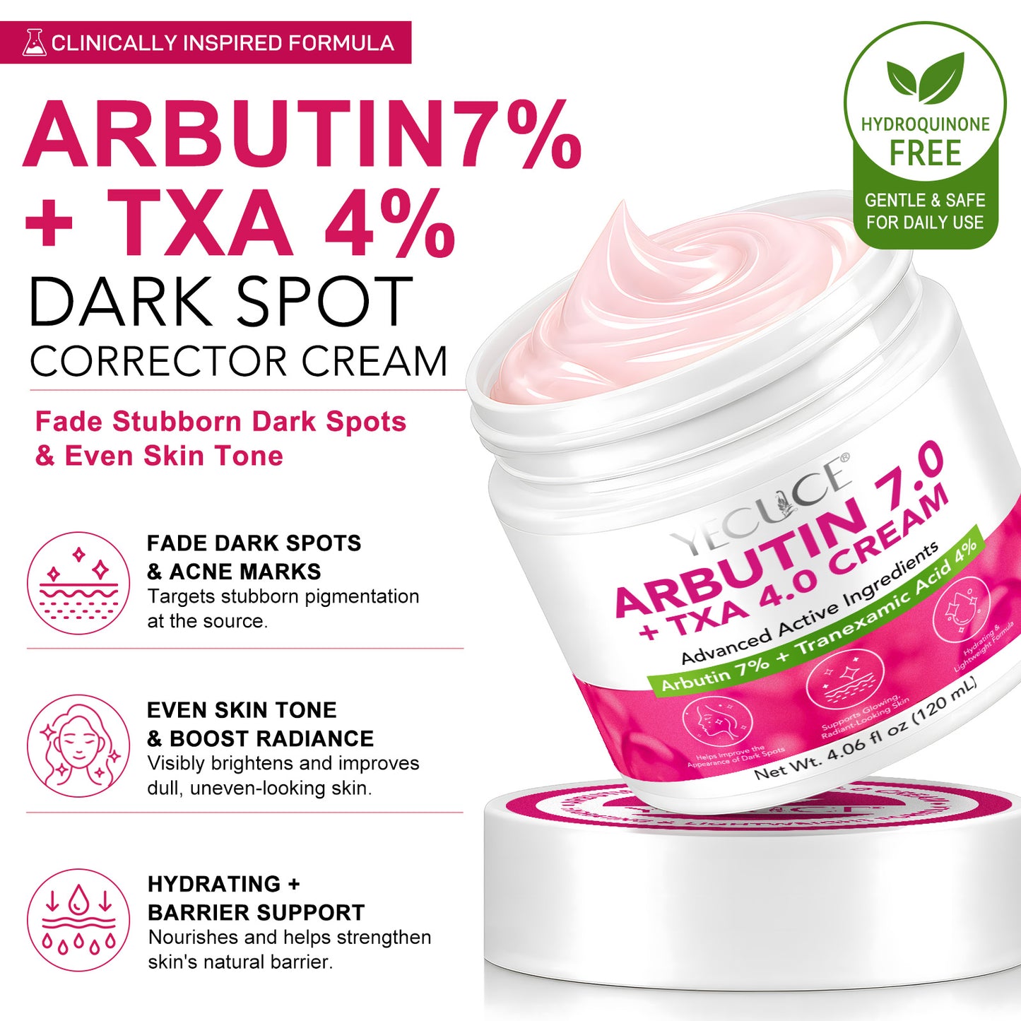 Arbutin 7% + 4% Tranexamic Acid Cream, Facial Cream for Niacinamide, Hydrating Arbutin Moisturizer, Reduce Dark Spots, Pigmentation & Blemishes for Even Tone, 120ml