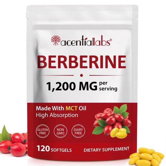 1200mg Berberine Gummies with MCT Coconut oil , Berberine HCL Supplement for Women &amp; Men, Sugar Free, Vegan, Non-GMO, Gluten-Free, 120 Softgels