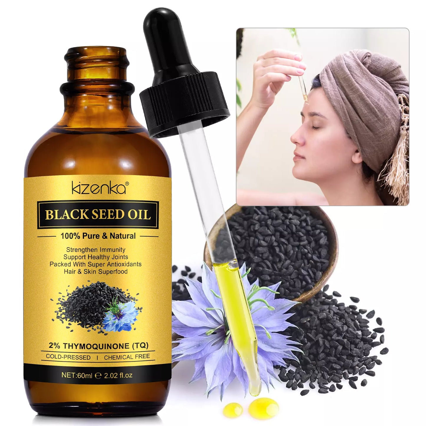 Black Seed Oil Organic Cold Pressed, 100% Pure and Natural Liquid, Enriched with