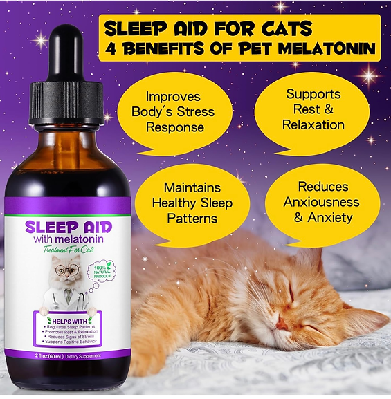 Melatonin for Cats, Sleep Aid for Cats Supports Cat Stress & Anxiety Relief 60ml