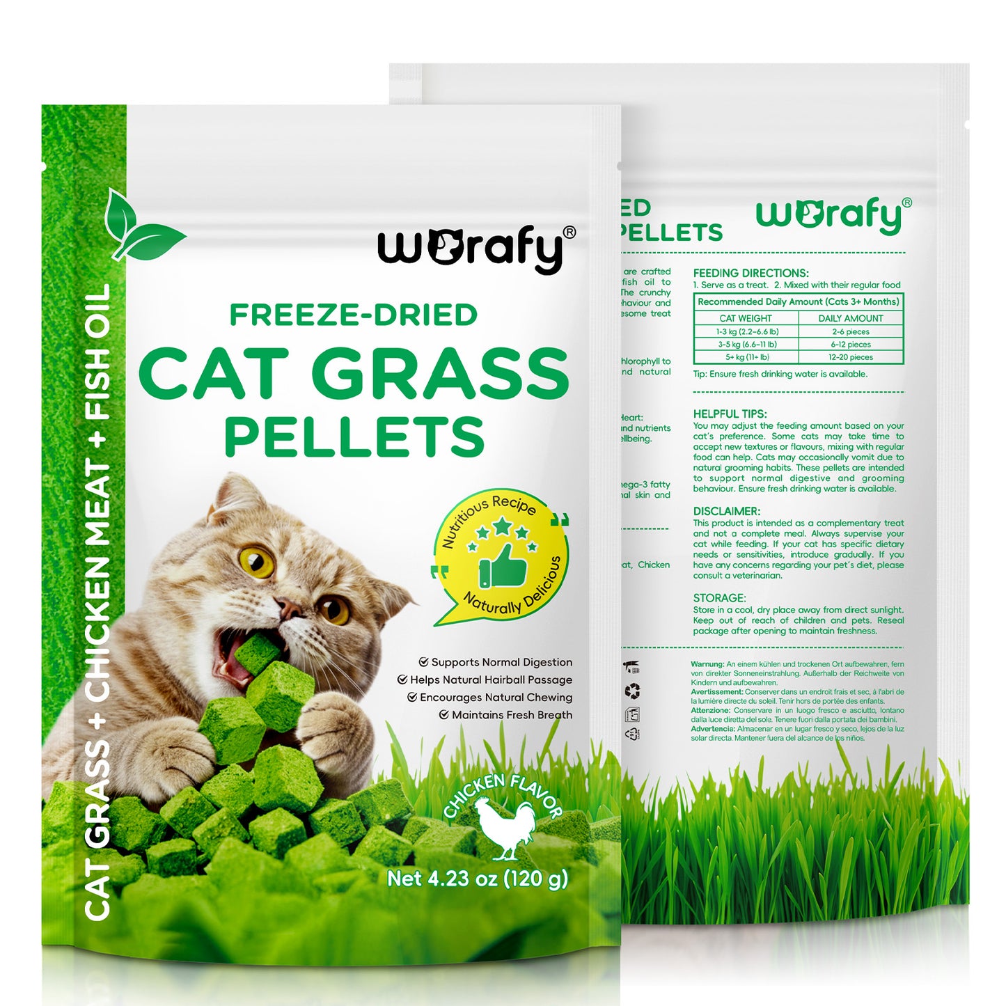 Cat Grass Treats, Freeze-Dried Cat Grass Pellets for Cats | Natural Hairball Control, Digestive Support & Dental Care | Chicken & Fish Oil Recipe | No Artificial Additives