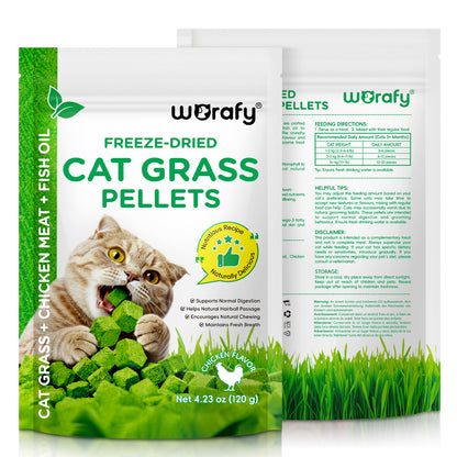 Cat Grass Treats, Freeze-Dried Cat Grass Pellets for Cats | Natural Hairball Control, Digestive Support & Dental Care | Chicken & Fish Oil Recipe | No Artificial Additives