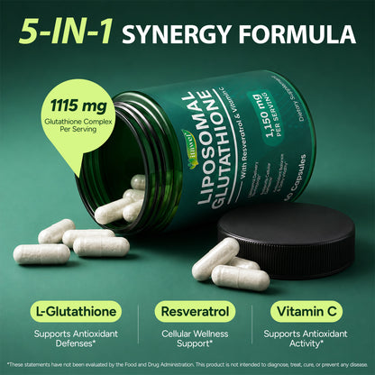 Liposomal Glutathione with Resveratrol & Vitamin C, 1,150 mg per Serving, 60 Capsules, Dietary Supplement