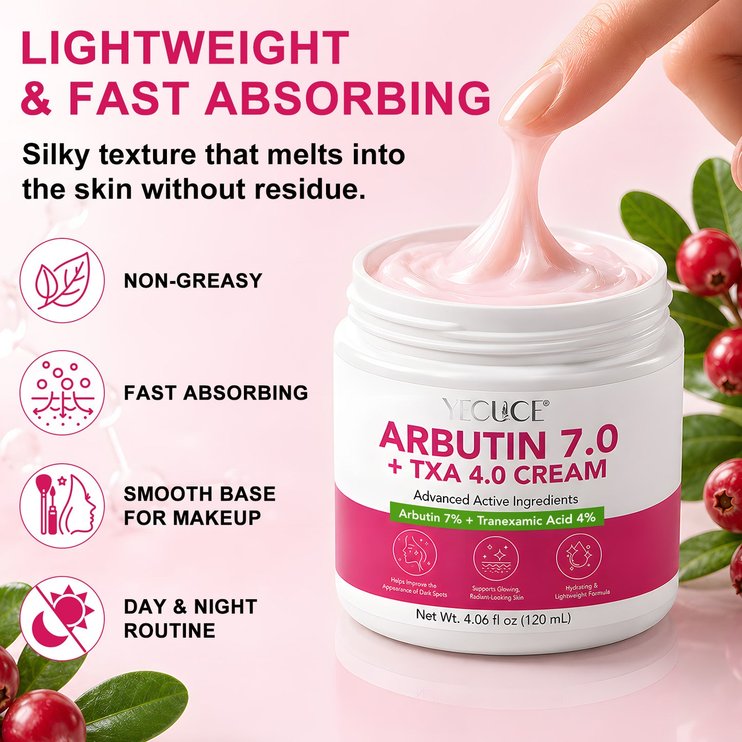 Arbutin 7% + 4% Tranexamic Acid Cream, Facial Cream for Niacinamide, Hydrating Arbutin Moisturizer, Reduce Dark Spots, Pigmentation & Blemishes for Even Tone, 120ml