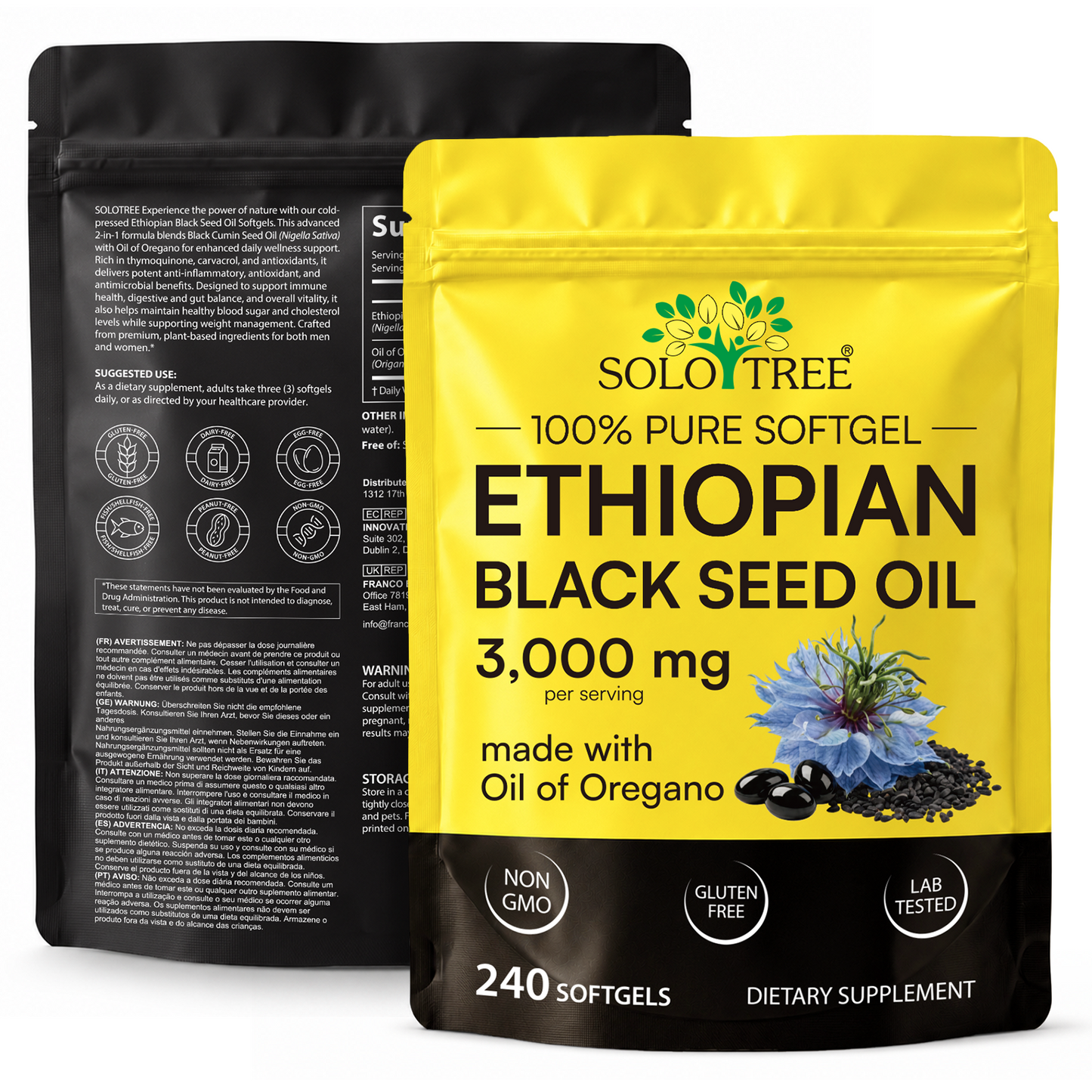 Ethiopian Black Seed Oil Capsules 3,000mg, 240 Softgels | 2-in-1 Formula with Oil of Oregano 100mg, Non-GMO, Gluten-Free