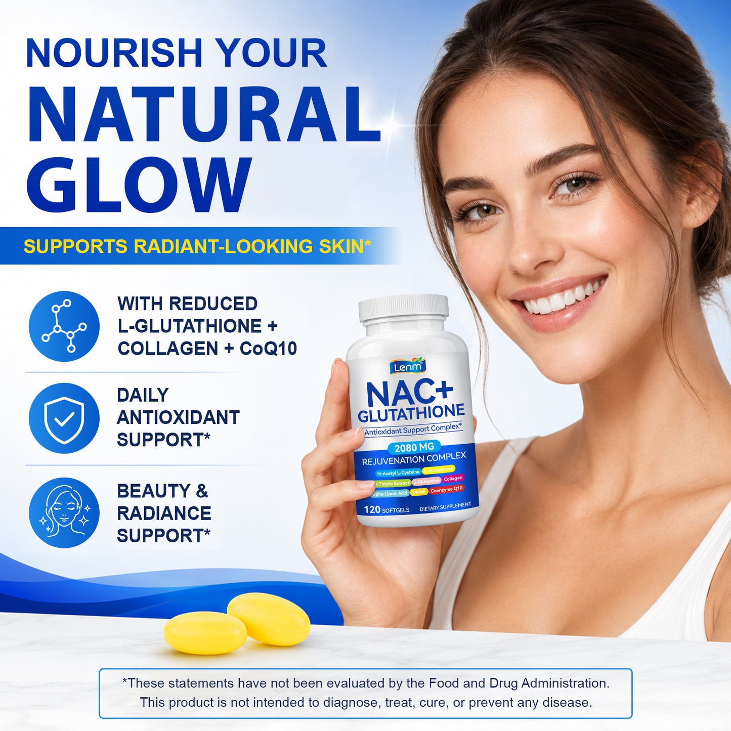 NAC+ Glutathione 2080 MG Antioxidant Support Complex 120 Softgels with N-Acetyl L-Cysteine, Milk Thistle Extract , Collegen, Alpha Lipoic Acid