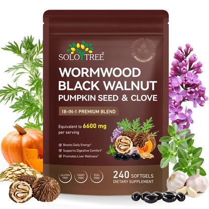 Wormwood Black Walnut Clove Cleanse for Humans, 6600mg Serving,18-in-1 Premium Herbal Blend Capsules, Supports Cleanse & Digestive Health, 240 Softgels
