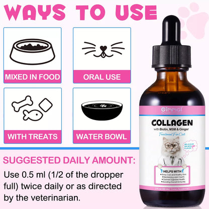 Liquid Collagen for Cats - Hip and Joint Support with MSM, Ginger - Boost Immuni