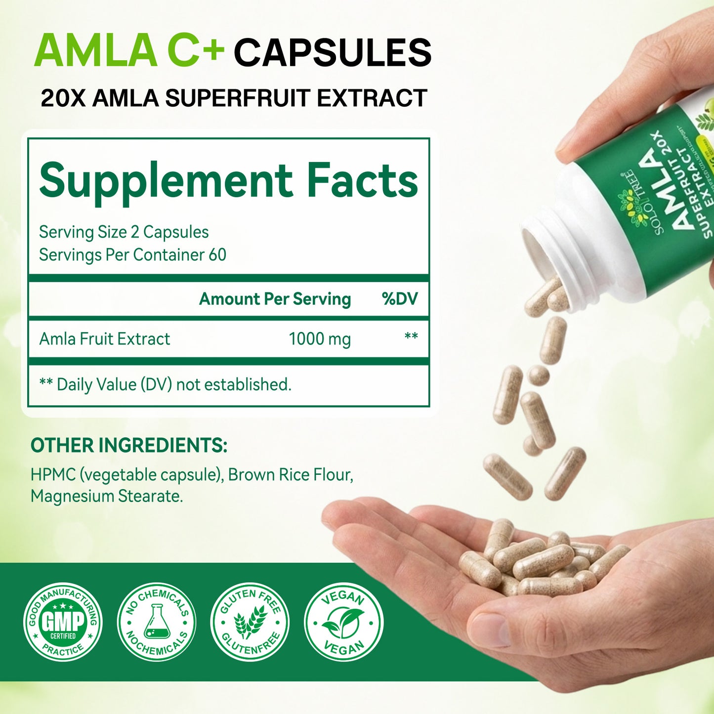 AMLA Superfruit 20X Extract 1000 MG Per Serving 120 Capsules for Stress Cortisol Balance Calm Energy Healthy Gut Digestion Radiant Skin Strong Hair
