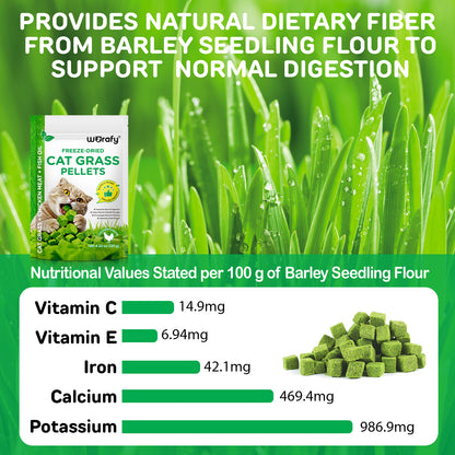Cat Grass Treats, Freeze-Dried Cat Grass Pellets for Cats | Natural Hairball Control, Digestive Support & Dental Care | Chicken & Fish Oil Recipe | No Artificial Additives