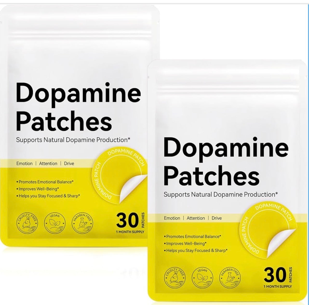 2Pack Dopamine Patches Extra Strength,Mood Support Patches for Daily ,Mood Boost & Positivity Support,Motivation Supports Dopamine & Serotonin Balance,Dopamine Supplements for Men Women