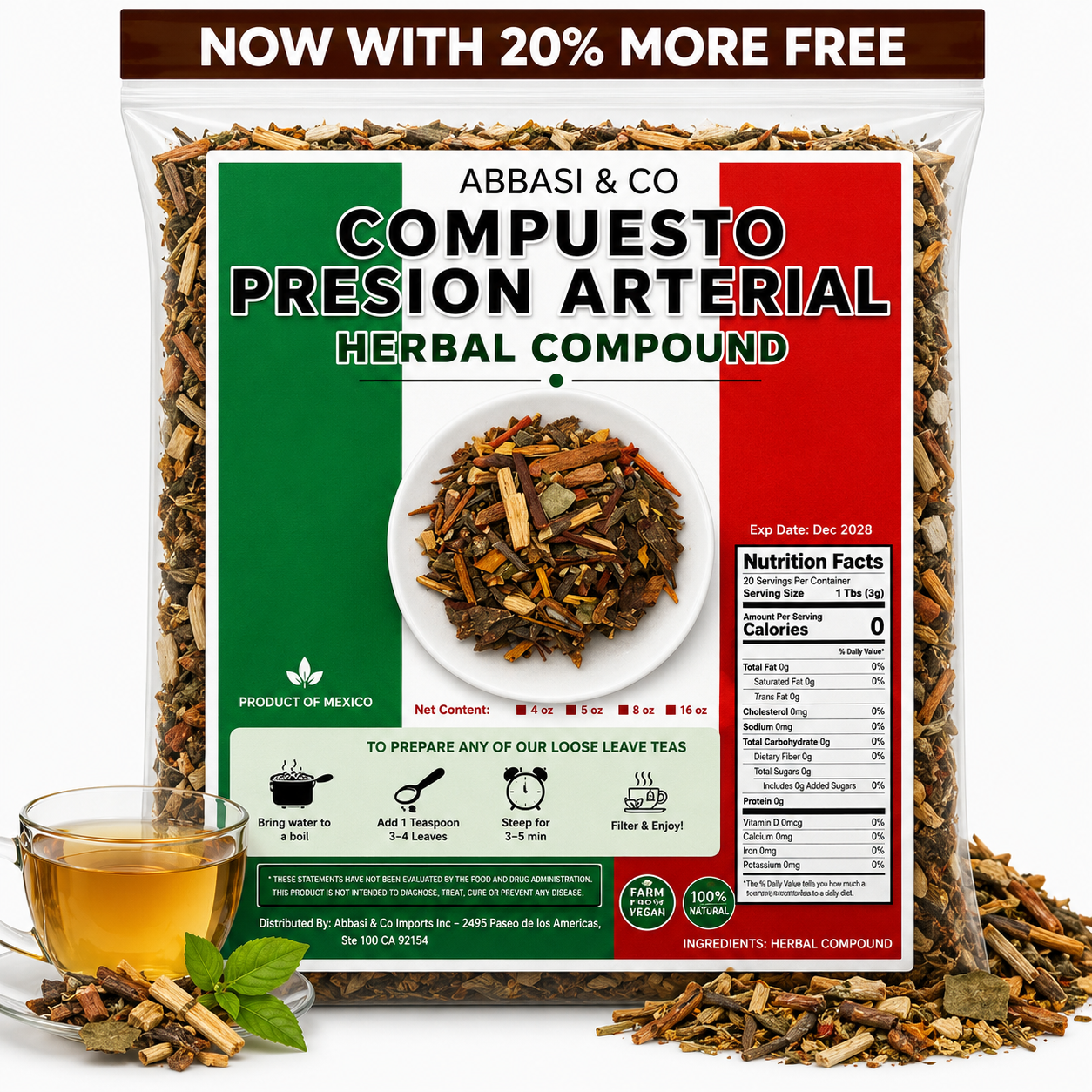 Presion Arterial Herbal Tea Blend - Blood Pressure Tea Heart Functional Tea , Pressure Balance tea , Improves Blood Circulation Traditional Ancient Mexican Herbal Mixture 4oz