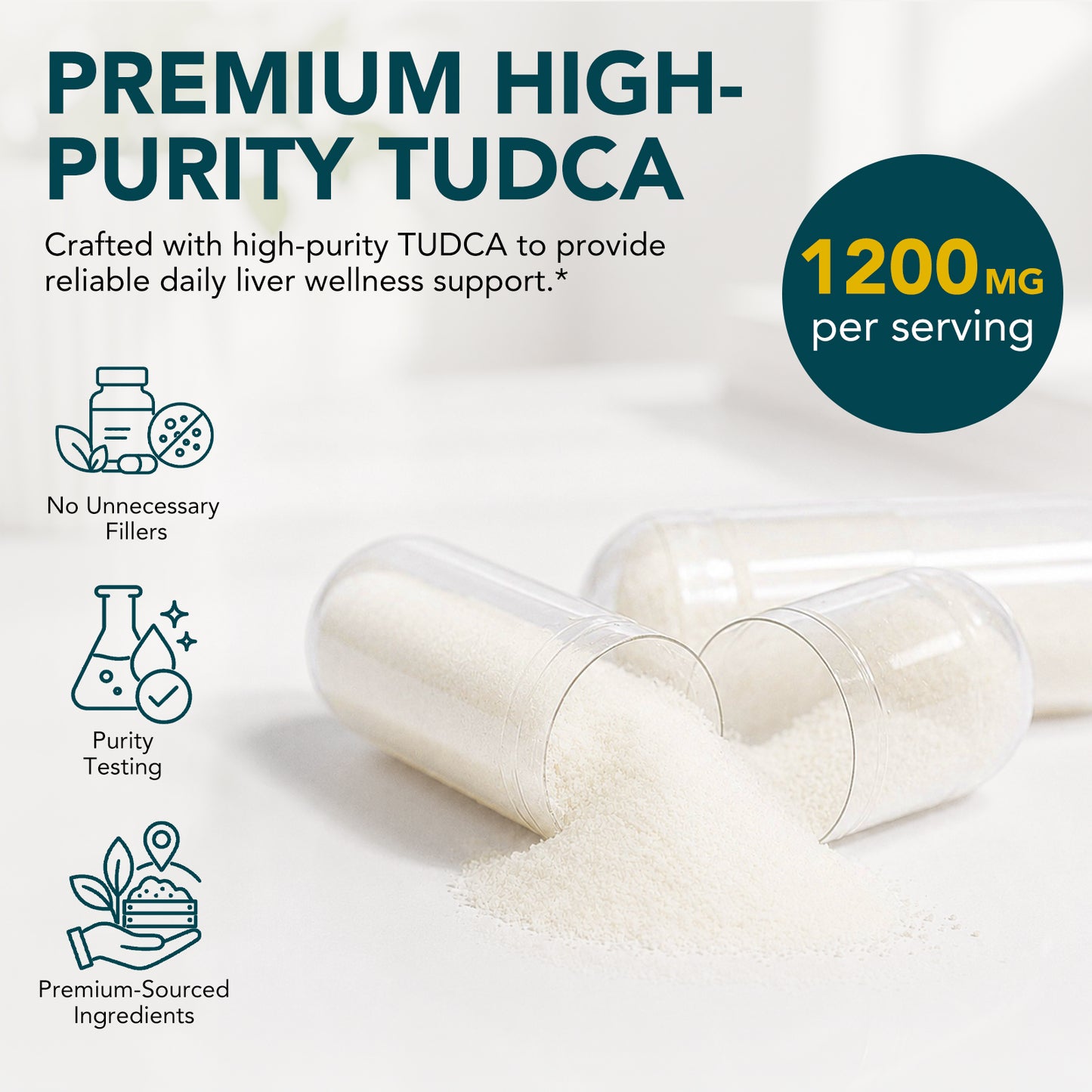 TUDCA 1200 MG Tauroursodeoxycholic Acid Liver Support 120 Capsules Gluten Free Non GMO Soy Free