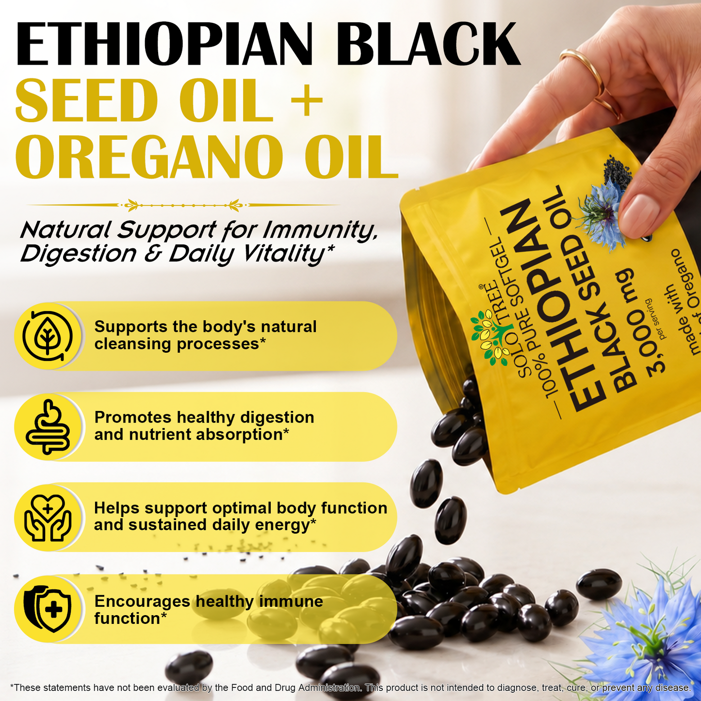 Ethiopian Black Seed Oil Capsules 3,000mg, 240 Softgels | 2-in-1 Formula with Oil of Oregano 100mg, Non-GMO, Gluten-Free
